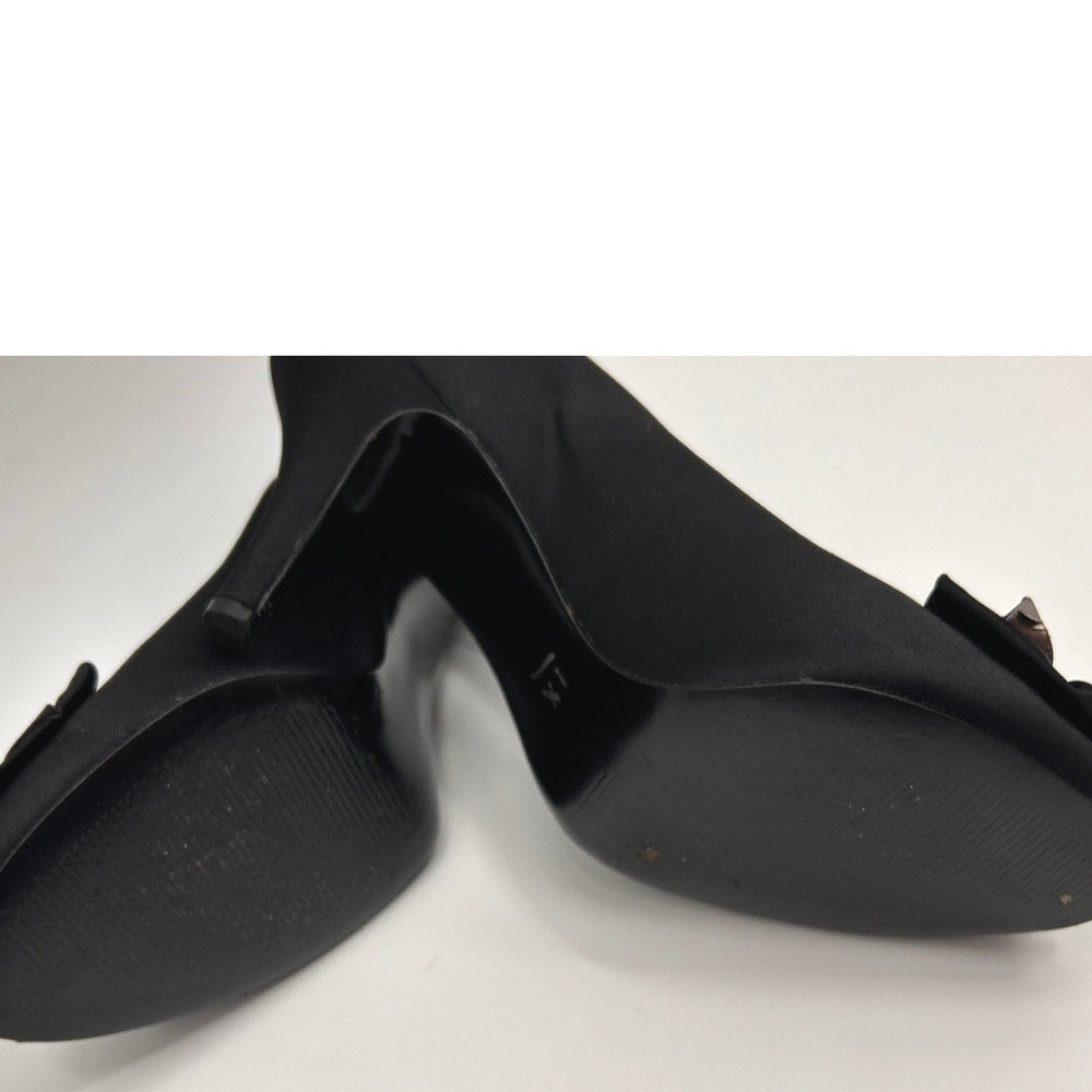 The Touch of Nina Black Satin Bow Peep Toe Heels Women's Size 7 Pumps Coquette - Picture 9 of 9